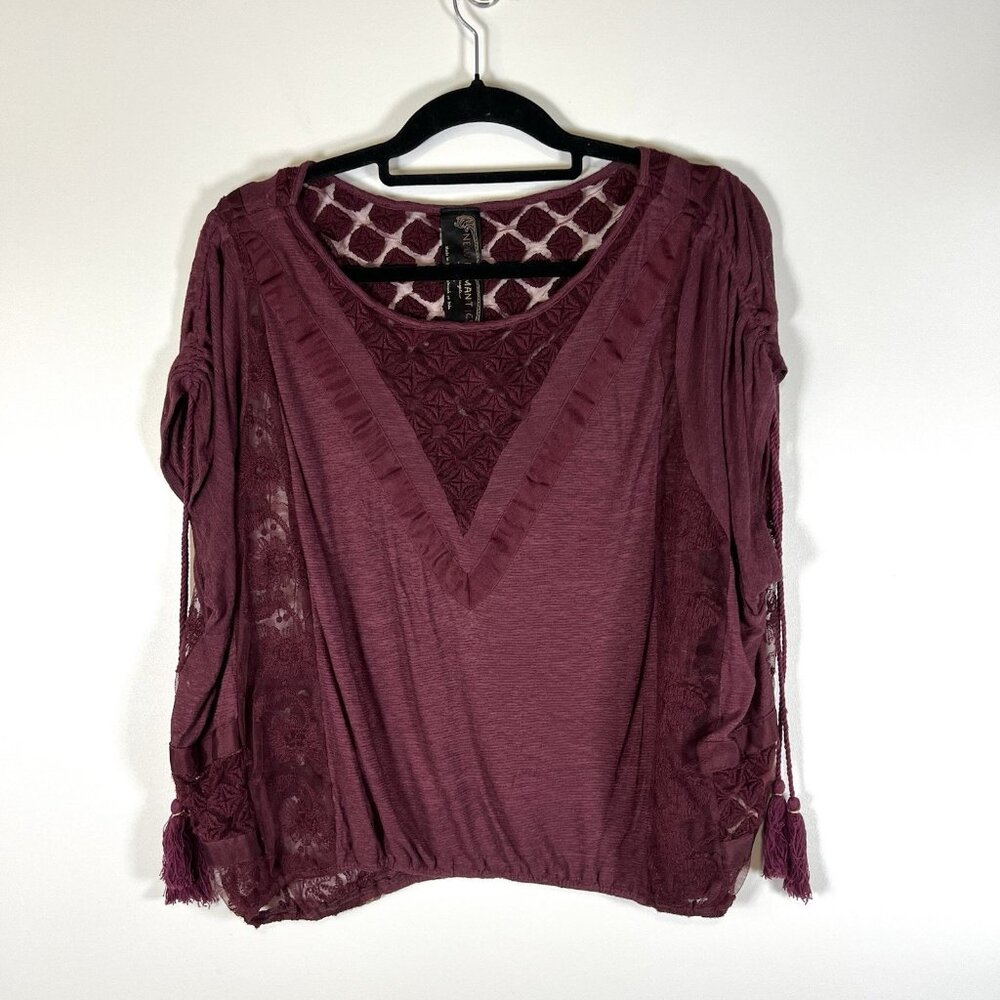 Free PEOPLE‎ New romantic women’s Size Small sleeveless blouse maroon Boho Lace